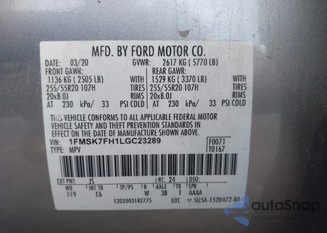 2020 Ford Explorer Limited z USA, uszkodzony, nr VIN 1FMSK7FH1LGC23289